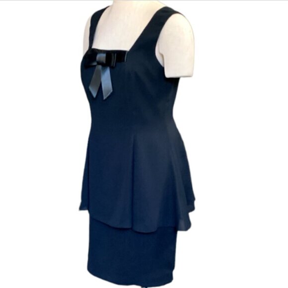 After Dark Sleeveless Retro Cocktail Dress Peplum Satin Bow Sz 7-8 Black #66A - Picture 6 of 9
